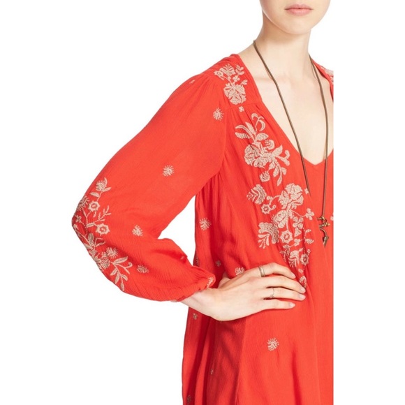 Free People ‘Sweet Tennessee’ Embroidered Minidress Red Combo Size S - Picture 2 of 5
